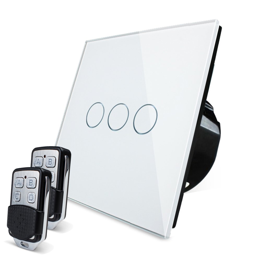 Wallpad 433Mhz Remote 3 Gang Touch Sensor LED White Dimmer Switch with