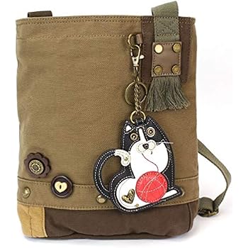 Chala Fat Cat Crossbody Bag – Olive Canvas, Detachable Key Fob | Adjustable Strap, Top Zip