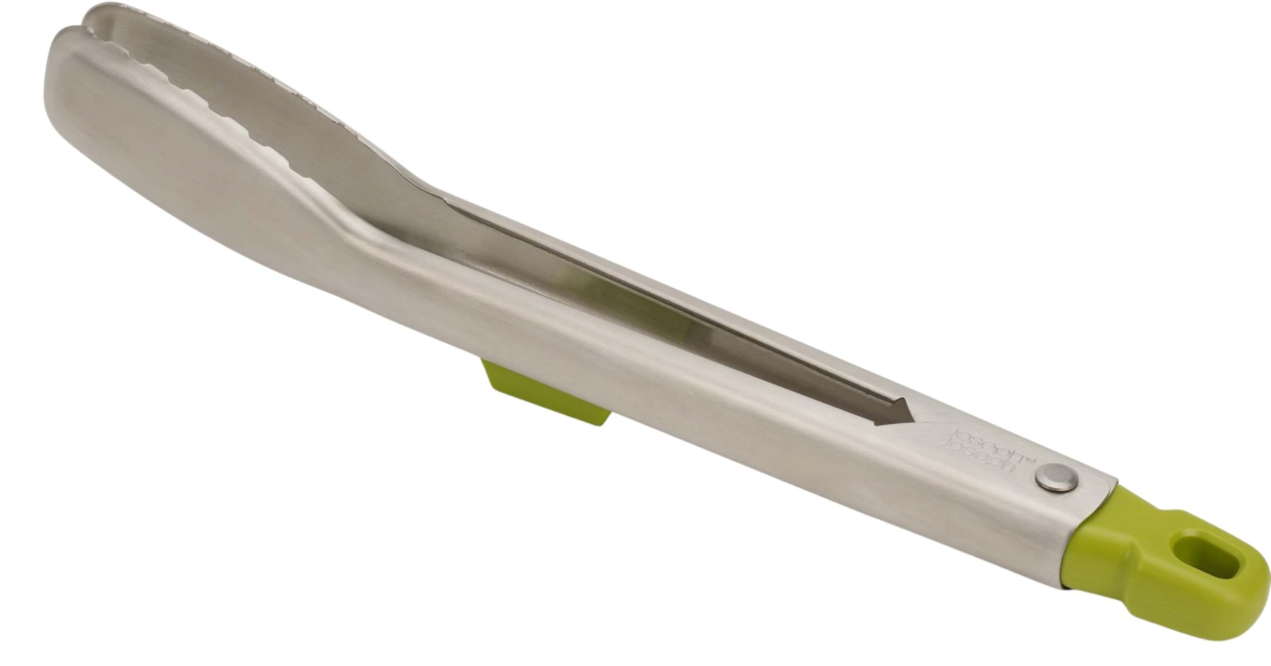 Joseph Joseph Elevate Steel 12 Inch/30 cm Slimline Stainless Steel Tongs with Precision Tips and elevated rest - Green