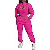 Aceilika Women 3 Piece Sweatsuit Set Sexy Long Sleeve Pullover Cropped Hoodie Tank Top and Jogger Sweatpants Tracksuit