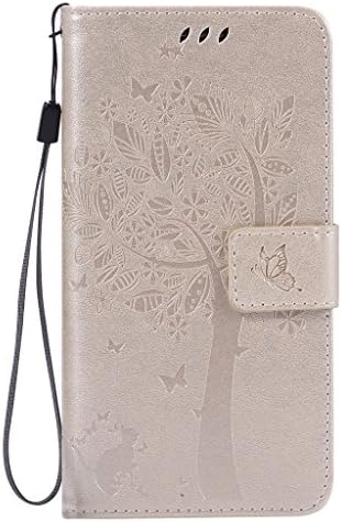 LG G5 Case[With Tempered Glass Screen Protector],Fatcatparadise[Kickstand] Retro Flip Case, Elegant Vintage Pressed Tree Cat Butterfly Pattern Design PU Leather Protective Case Cover for LG G5(Gold)
