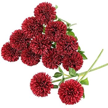 Tifuly 12 pcs Artificial Chrysanthemum Ball Flowers Bouquets for Bride Single Stem Plastic Hydrangea Silk Flowers for Wedding Bouquets Centerpieces Arrangements Party Home Garden Decor(Red)