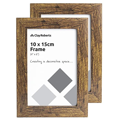 Clay Roberts Photo Picture Frames 6 x 4, Brown, Pack of 2, Freestanding and Wall Mountable, 10 x 15 cm, 6x4 Picture Frame Set — image 1
