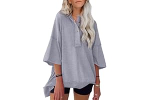 SHEWIN Women's Fashion Oversized T Shirts Casual Short Sleeve Sweatshirt Button Down Henley Neck Summer Tops Tees