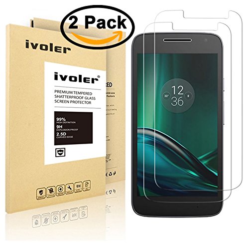 Moto G Play Screen Protector, [2 Pack] iVoler Tempered Glass Protector for Motorola Moto G4 Play [0.2mm Ultra Thin 9H Hardness 2.5D Round Edge] with Lifetime Replacement Warranty