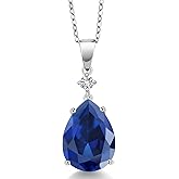 Gem Stone King 10.33 Cttw Blue Simulated Sapphire and White Created Sapphire Pendant Necklace For Women | 925 Sterling Silver | Pear Shape 16X12MM | With 18 Inch Chain