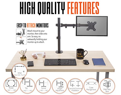 Stand Steady Monitor Arm | Height Adjustable with Full Articulation | VESA Mount Fits Most LCD / LED Monitors 13 - 32 Inches | Includes Clamp and Grommet (1 Monitor) - Thumbnail 2