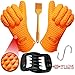 Silicone BBQ Gloves Pair 1 Meat Claw 1 BBQ Brush Strong Heat-Resistant Material Use for Barbecue Baking Cooking Boiling Potholder Smoking and More Great for Indoor & Outdoor E-Book + Hook for Gloves