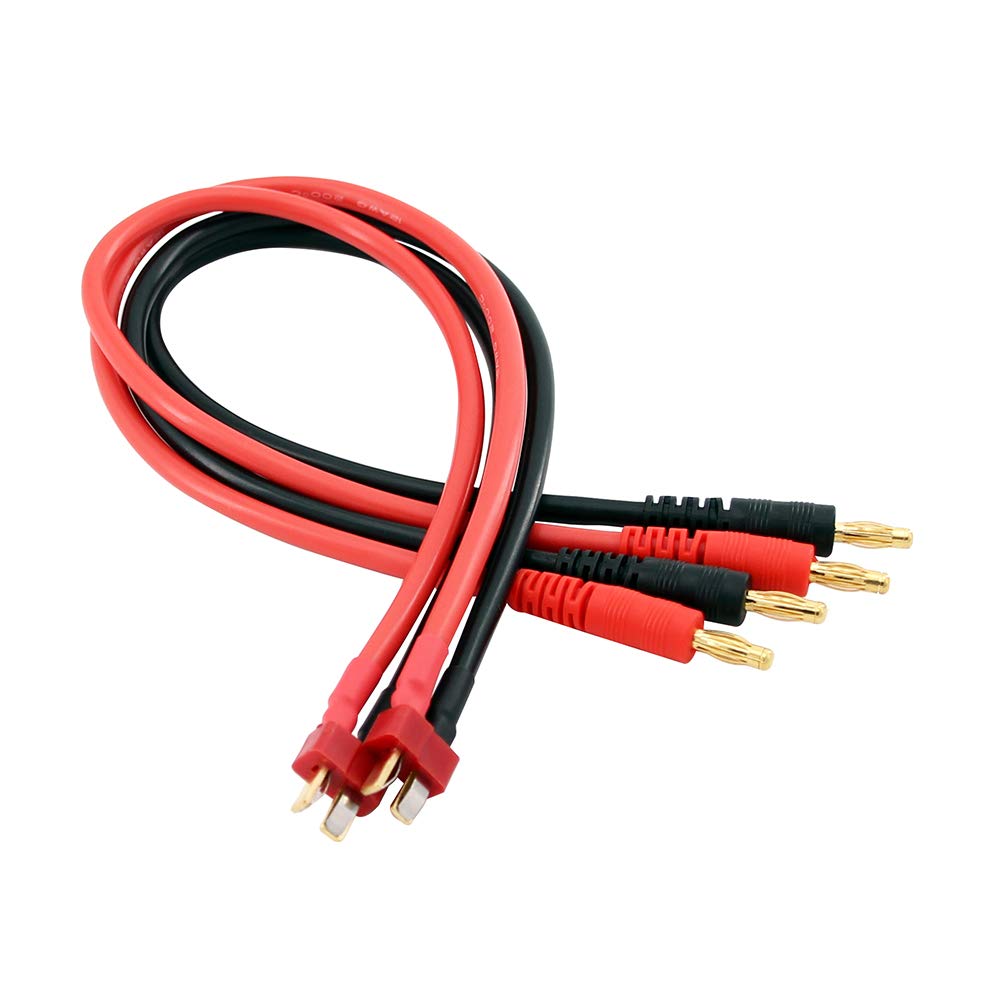 OliRC 2pcs T Plug Deans Connector to 4mm Banana Plugs Battery Charge Lead Adapter Cable 12awg 30cm