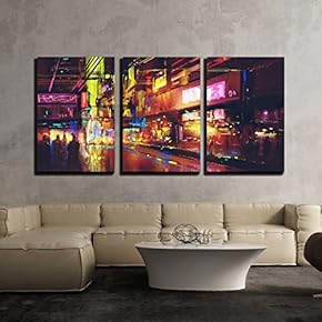 City Street with Illumination and Night Life Digital...