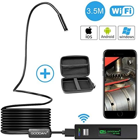 Wireless Endoscope, GOODAN Updated 1200P HD Wireless Borescope Wifi Inspection Camera With 2.0 Megapixels For Iphone and Android Smartphone, Table, Ipad, PC - Black (11.5FT) - Include Carrying Case
