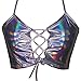 Pinda Summer Women Silver Holographic Laced Up Halter Wrap Crop Top