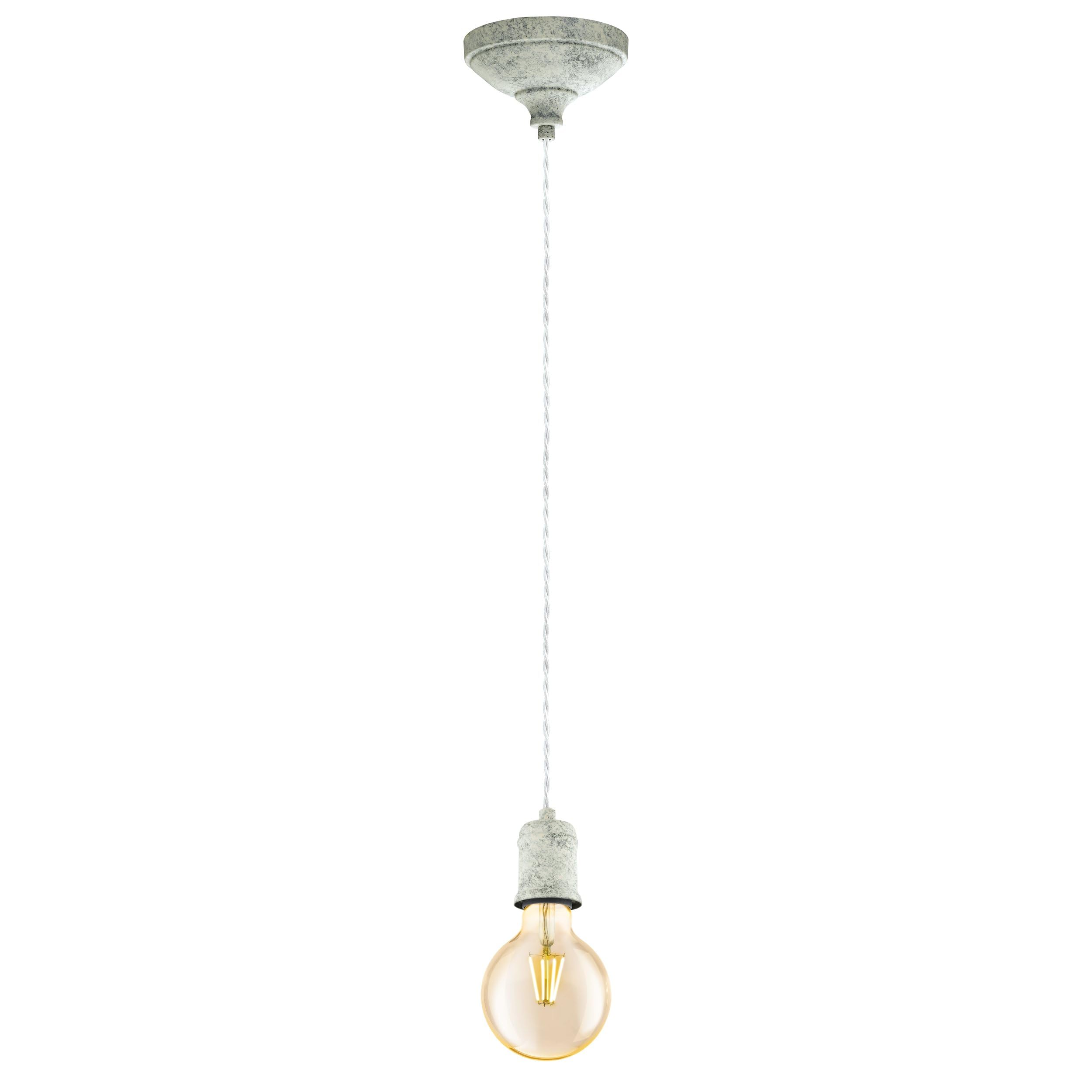EGLO York Pendant Light 1-Bulb Cord Pendant Lamp Vintage Industrial Steel in Whitewashed Cable in Grey Cable Dining Table Lamp Living Room Lamp Hanging with E27 Socket