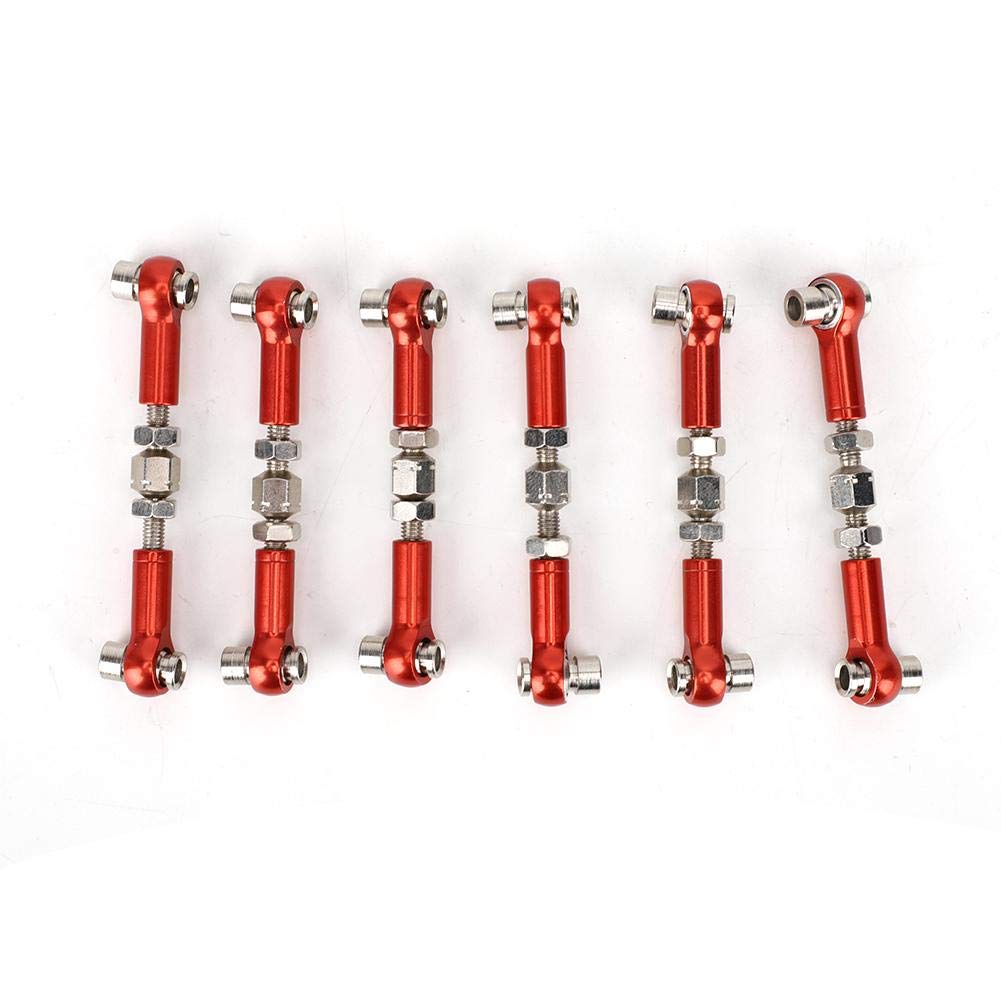 6PCS RC Adjustable Servo Links Tie Rod Set Compatible with HSP/Redcat ZD Racing/Hpi/LRP/Wltoys 1/12 and 1/10 Drift Car Truck Buggy(Red)