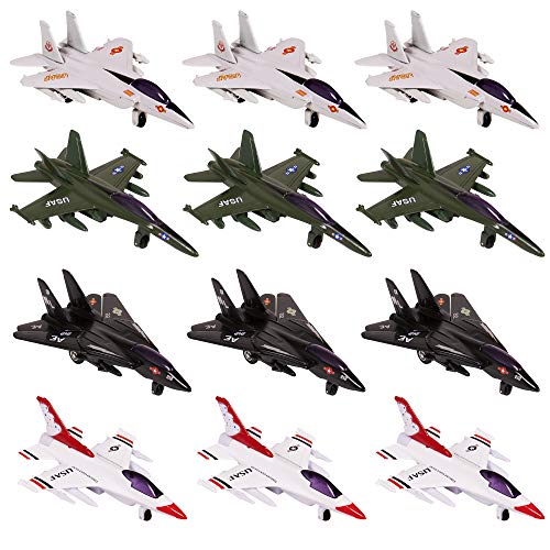 Narwhal Novelties Die Cast Pullback Fighter Jet Collection; (12) Toy Airplanes Per Order
