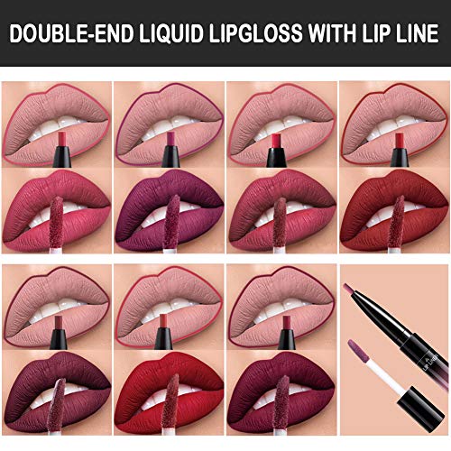 7 Pcs Matte Liquid Lipstick Lip Liner Pencil Set Double End Matte Liquid Lipgloss and Lipliner Set Waterproof Lip Gloss Non-Stick Cup Long Lasting Cosmetics Lip Stick Professional Lip Makeup Kit