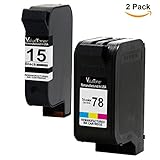 Valuetoner Remanufactured Ink Cartridge Replacement For HP 15 & HP 78 C8789FN C6615DN C6578DN (1 Black, 1 Tri-Color) 2 Pack Compatible With Deskjet 920 920c 920cvr 940 940c 940cvr 3820 Fax 1230 1230xi