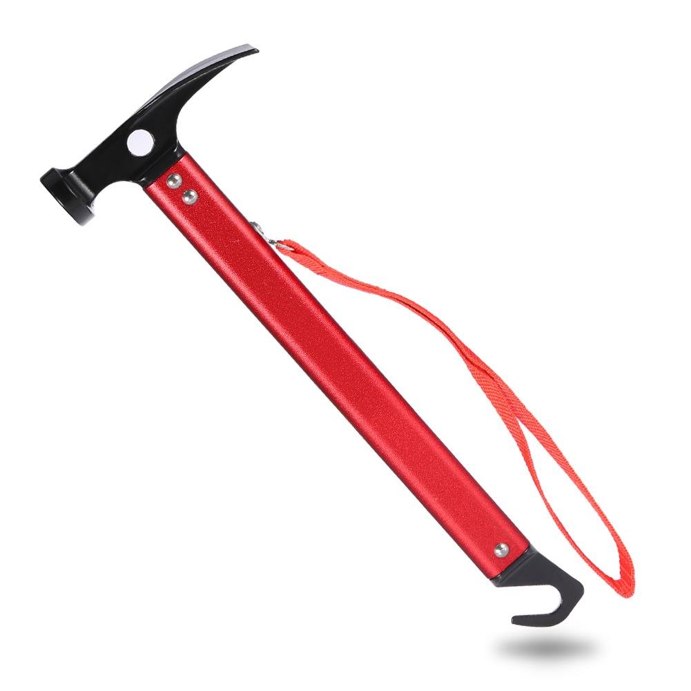 Tent Peg Hammer, 3 Colors Portable Aluminium Alloy Handle Outdoor Camping Hammer Tent Peg Stake Puller Equipped with a String for Camping, Caravans, Festivals (red)