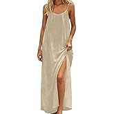 Backless Dresses for Women Sleeveless Cami Lounge House Dress Fashion Swing Split Hem Long Sundress with Back Tie