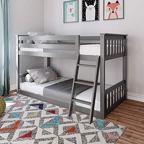 Max & Lily Twin Over Twin Low Bunk Bed with Ladder, Wooden Bunk beds