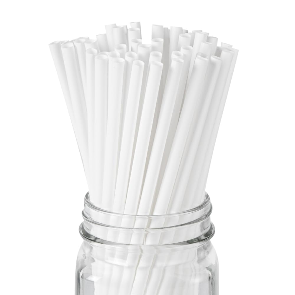 Photo 1 of Restaurantware-Basic Nature 8.3 Inch Compostable Straws, 100 Disposable Straws - Sturdy, Won't Alter Flavors, White PLA/PBAT Straw, For Hot And Cold Drinks, BPI-Certified