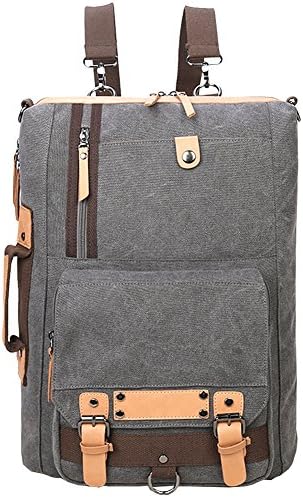 Tramzzd M 3 in 1 Vintage Canvas Mens School Backpack Travel Hiking Shoulder Bag Laptop Backpack Rucksack (DarkGrey)