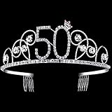 BABEYOND Crystal Birthday Tiara Crown Princess Birthday Crown Hair Accessories Happy 50th Birthday Crown Tiara for Women (50 Birth)