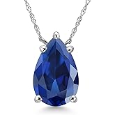 Gem Stone King 14K White Gold Blue Created Sapphire Pendant Necklace for Women | 3.57 Cttw | Gemstone September Birthstone | Pear Shape 12X8MM | With 18 Inch Chain