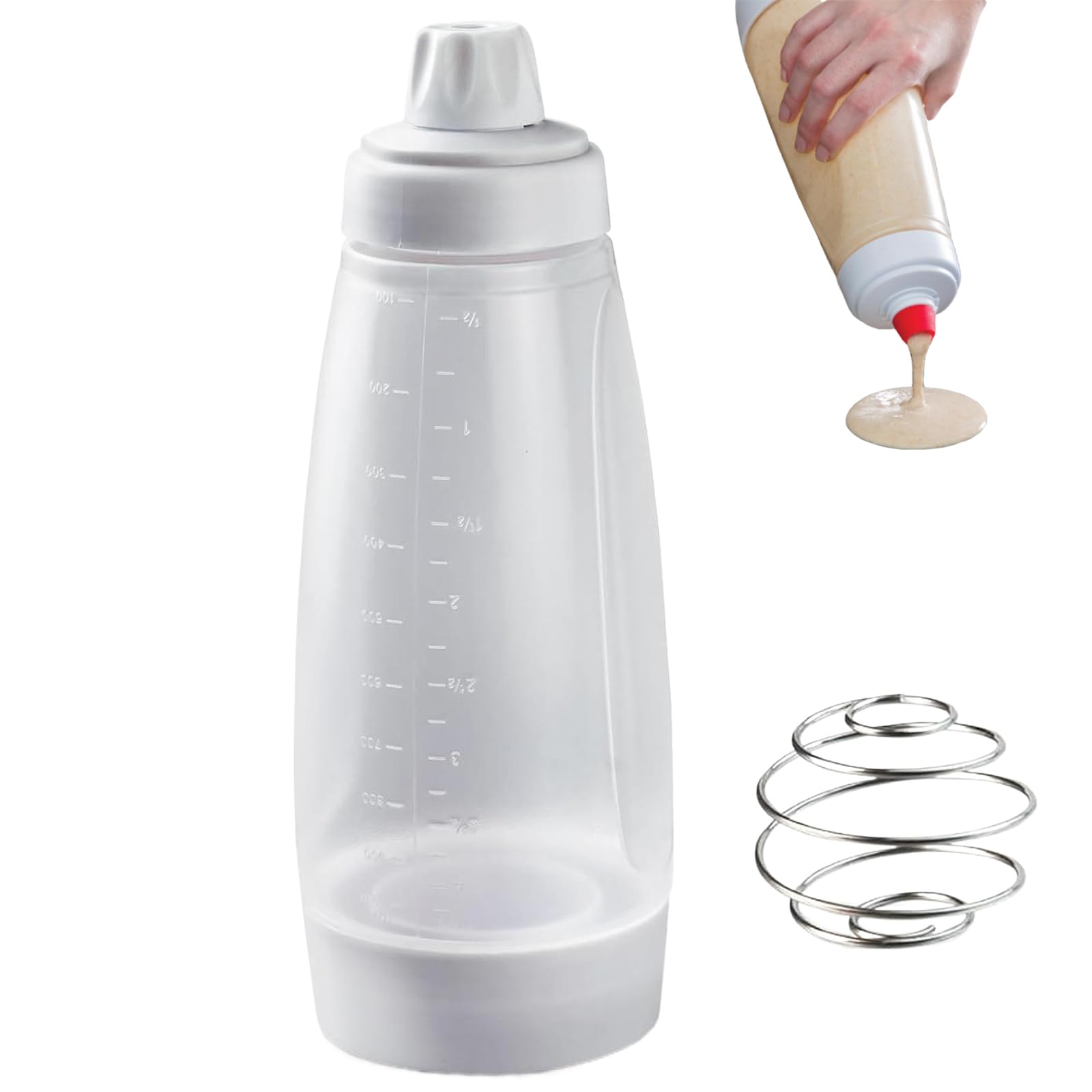 Photo 1 of 1 PC Pancake Batter Dispenser with Blender Balls,33 Oz Pancake Mixer Bottle,Kitchen Batter Squeezer Bottle with Graduated Lines and Sturdy Base for Cupcakes,Pancakes,Muffins,Crepes