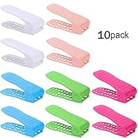 Corodo Shoe Slots Space Saver, Adjustable Shoe Slots Organizer, Plastic Shoe Slot Holder 10 Pack (Total 5 Colors, Each Color 2 Pack) with 1 Piece Mini Wooden Shoe Horn