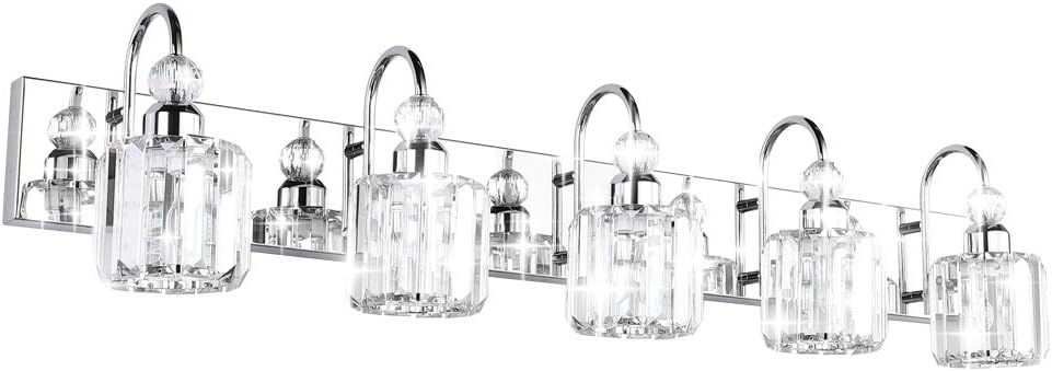 Ralbay Modern LED Crystal Bathroom Vanity Lights 4-Lights Stainless Steel Crystal Vanity Lights Over Mirror Modern Crystal Bathroom Vanity Lighting Fixtures - - 