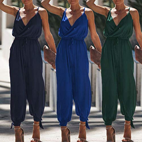 Corriee Jumpsuit Rompers for Women Summer Elegant Solid Color Camisoles Jumsuits with Belt Womens Fashion Streetwear Blue