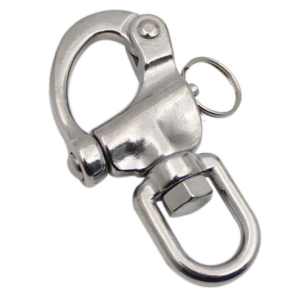 POFET 87mm-316 Stainless Steel Coil Spring Shackle,Heavy Duty Quick Release Snap Shackle Swivel Spring Hook,Snap Swivel Shackle, Heavy Duty Snap Shackle Stainless Steel Swivel Eye Quick Release