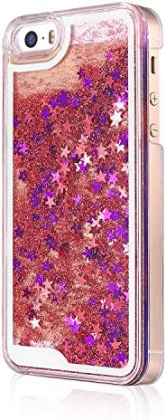 Glitter Case for iPhone 5S,Turpro Hard Transparent Clear Creative Funny 3D Quicksand Liquid Sparkles Glitter Bling Case with Stars for iPhone 5 5S(Pink)