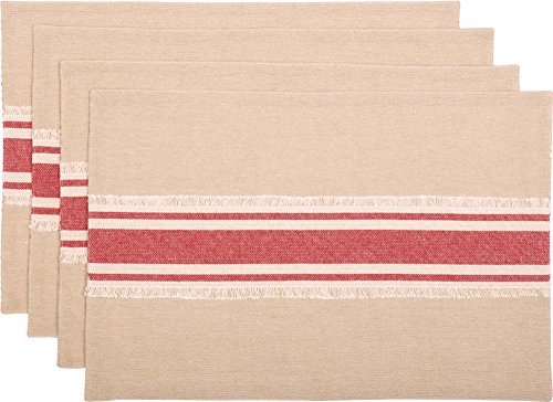Piper Classics Farmhouse Red Grain Sack Stripe Placemats, Set of 4, 12" x 18", Country Farmhouse Kitchen and Dining Room Table Linens