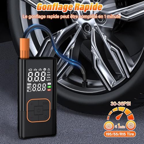 Compresseur de Gonflage Pneus Portable 150 PSI 7.4V – Pompe à Air sans Fil Digitale avec Batterie 1800mAh×2, Pression Préréglée, Arrêt Automatique et LED pour Voiture Moto Vélo Ballons