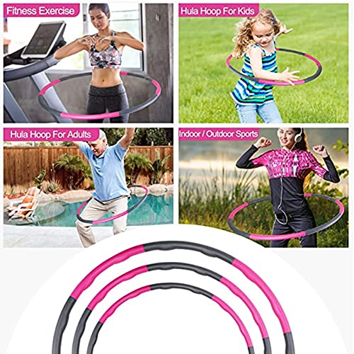 Kedoxi Weighted Hula Hoop & Skipping Rope for Adults, Jumping Rope & Fitness Exercise 8 Section Detachable Hoola Hoops Gift for Women, for Weight Loss, Abdominal Shaping, Home, Office(Pink Gray)