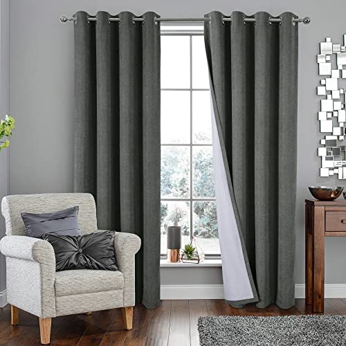 always4u 100% Blickdicht Vorhang Elegante Gardinen Verdunkelung Schallschutz mit Ösen Thermogardinen Wärmeisolierend für Schlafzimmer und Wohnzimmer, 260x140cm, Grau, 2er Set