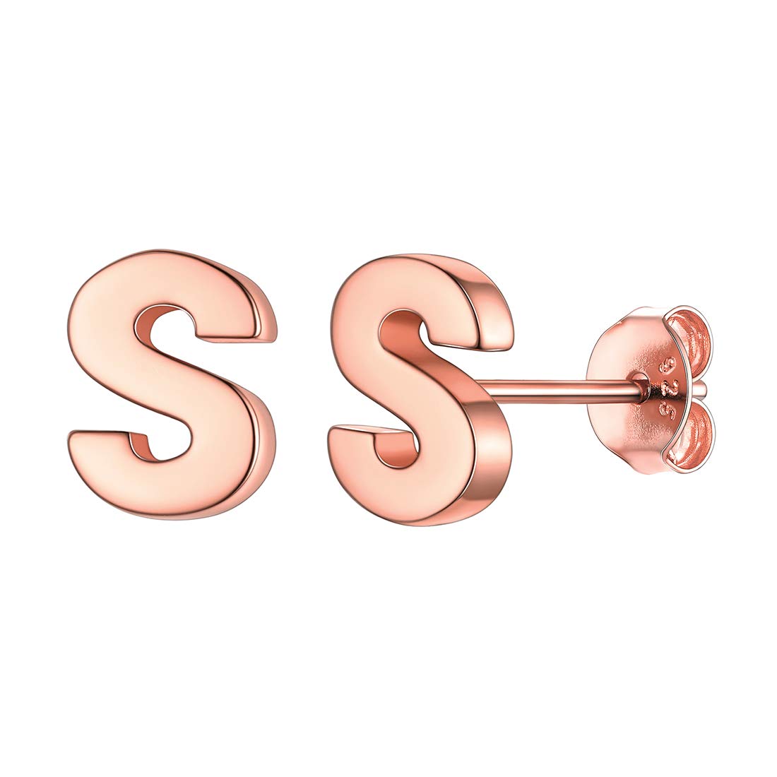 ChicSilver Rose Gold Plated Initial Stud Earrings for Women Letter S Earring Hypoallergenic Alphabet Jewelry — image 1