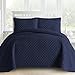 Comfy Bedding 3-Piece Bedspread Coverlet Set Oversized and Prewashed Lantern Ogee Quilted, King/Cal King Navy Blue