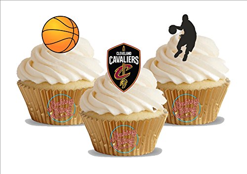 12 x Basketball Cleveland Cavaliers Mix - Fun Novelty Birthday PREMIUM STAND UP Edible Wafer Card Cake Toppers Decoration