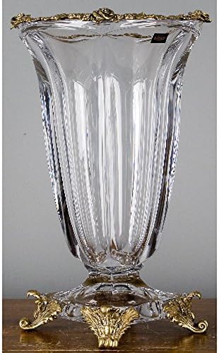 Home decor. Czech Bohemia Clear Vase with Bronze Ormolu. Dimension: 8 x 8 x 14.