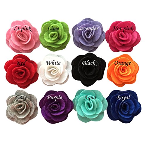 Yazon 12pcs 2 inch Felt Rosette Flower Hair Clip Baby Fabric Rosette Flower Hair Clips Mix 12 Color