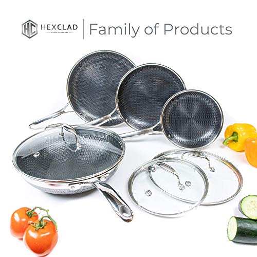 HexClad Hybrid NonStick Cookware 7 Piece Set with Lids and Wok Metal Utensil Safe