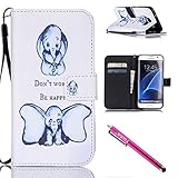 Galaxy S7 edge Case, Firefish [Kickstand] PU Leather Flip Purse Case Slim Bumper Cover with Lanyard Magnetic Skin for Samsung Galaxy S7 edge + including One Stylus-Elephant