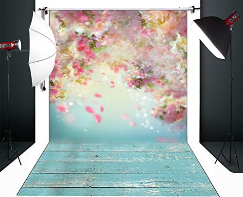 Vansens 5x7FT Blue Theme Peach Blossom Petals Newborns Children Thin Vinyl Photography Backdrops Indoor Studio Computer-printed Seamless Background Photo Props