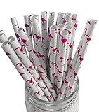 Premium Paper Drinking Straws for Holiday, Anniversary, Birthday, Graduation, Wedding, Bridal & Baby Parties. 100% Biodegradable Vintage and Fun Paper Straws. Pack of 50. (Iridescent Pink Flamingo)