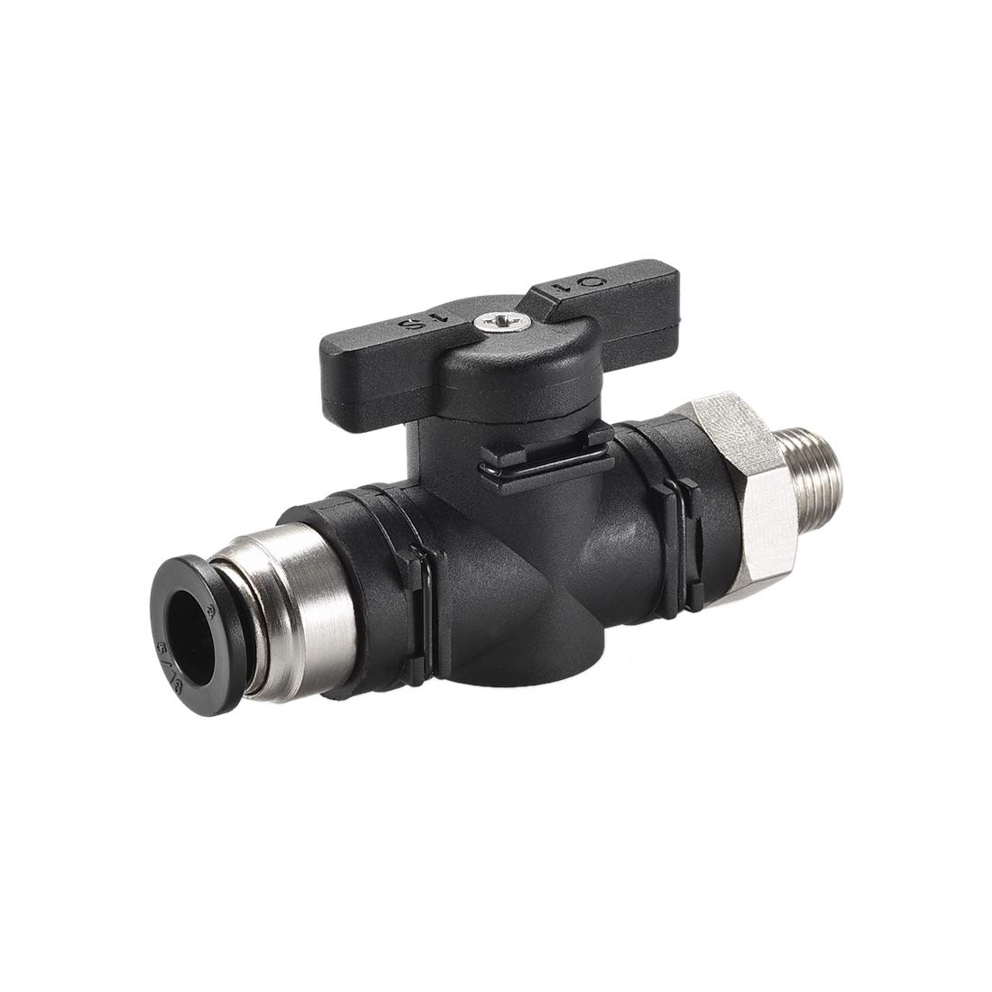 sourcing map Pneumatic Ball Valve, G1/8 to 8mm Inner Diameter, for Air Flow Control, Plastic Nickel Plated Brass Black