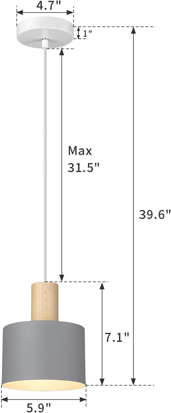 Modern Pendant Light Fixture, Imego Metal Ceiling Hanging Lamp, Pendant Lighting for Kitchen Dining Room Living Room Bedroom - Grey - - 