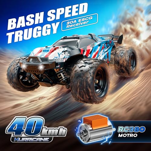 RC Cars 1:18 Entry-Level RC Car for Adults & Boys, All-Metal drivetrain 4x4 Off-Road RC Racing Truck High Speed 40 km/h, with 2 Rechargeable 1200 mAh Batteries,Fast Remote Control Car for Adults